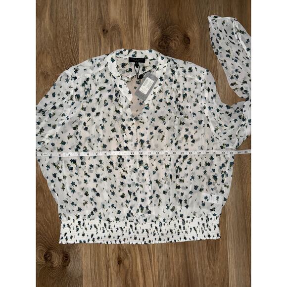 Rag & Bone Calista Stretchy smocking white floral blouse - size XL - Picture 3 of 11